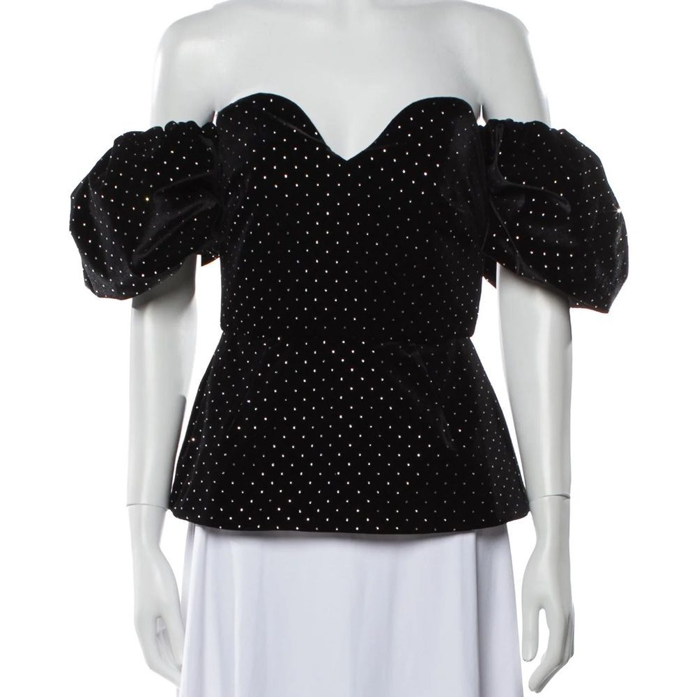BORGO DE NOR ALMA VELVET TOP OFF SHOULDER PEPLUM CRYSTAL BLACK SIZE 6